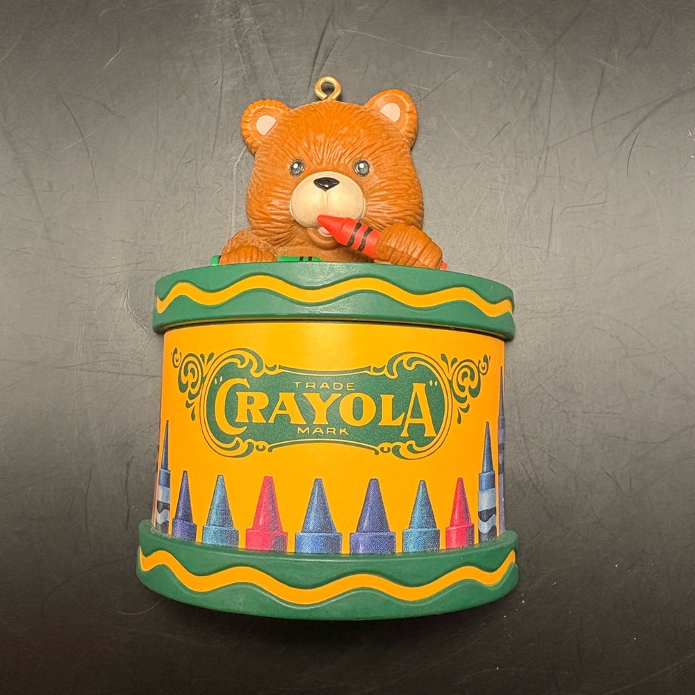 Vintage Crayola Crayon Bear on Drum Xmas Ornament Binney & Smith 1992
